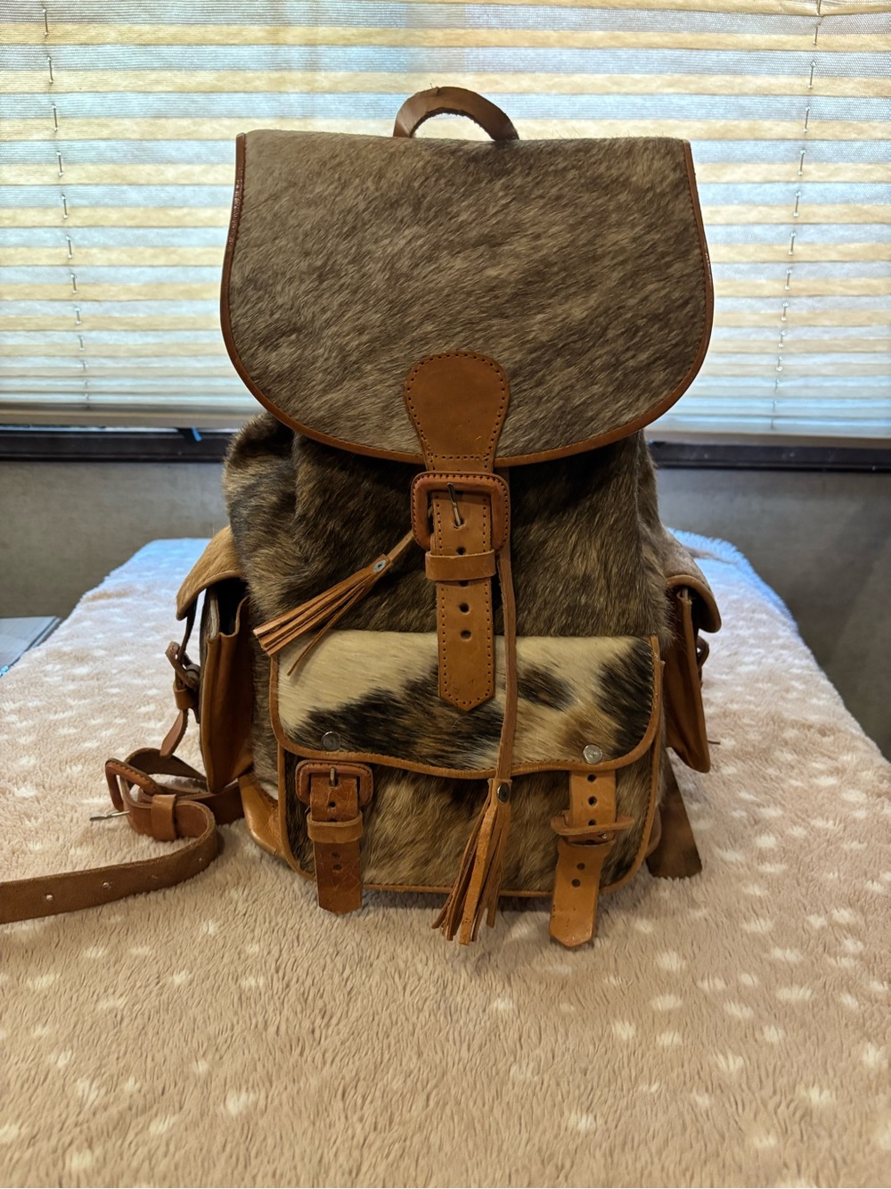 Cowhide Backpack real hair hide Leather.  Custom Western Style Large. Gorgeous.